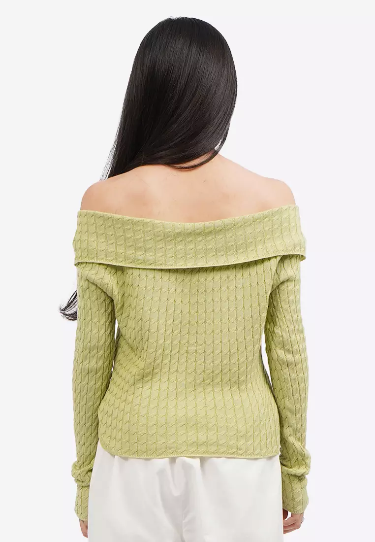 Off Shoulder Long Sleeve Knit Top