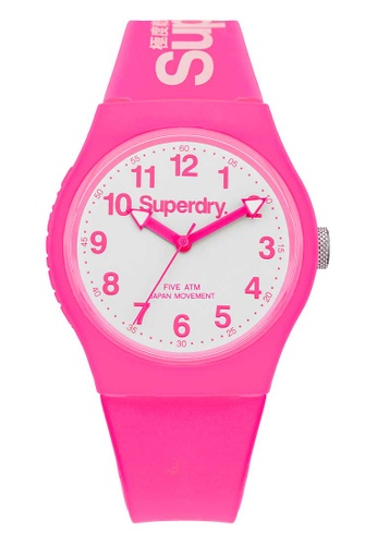Superdry 粉紅色 Superdry Urban White and Pink Silicone Watch D2732AC2BD6501GS_1