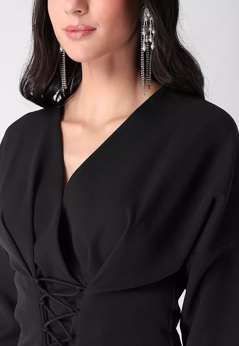 Shirt Dress With Applique Corset Style Tie Up Belt