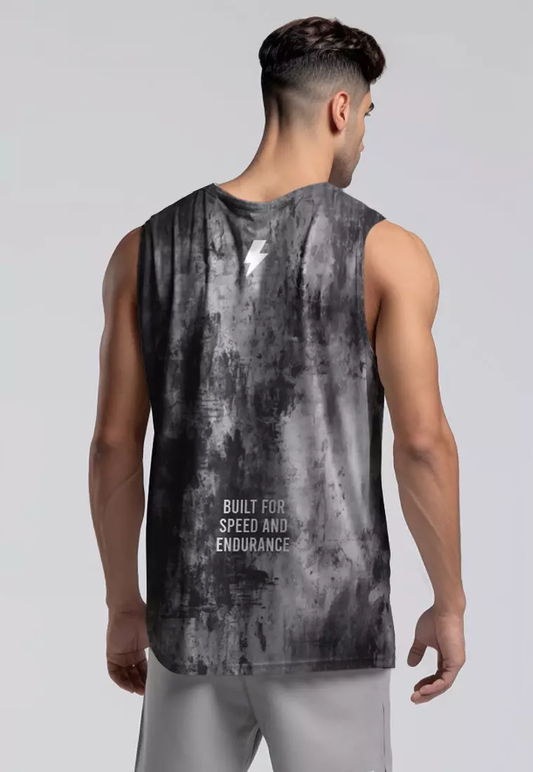 MSA85 Kaos Tank Kutung Olahraga Pria Vtank "grunge wall" hitam abu airdrylite