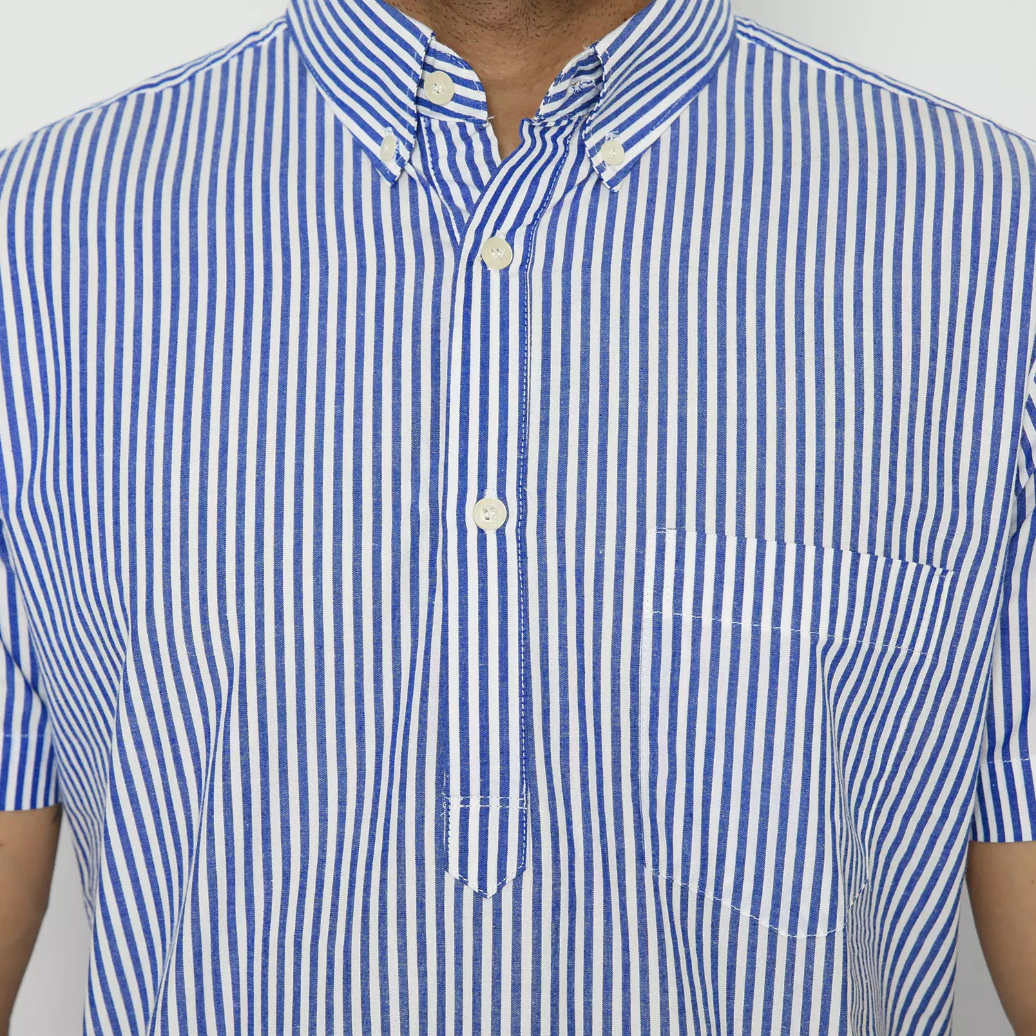 Platini Kemeja Salur Pria Lengan Pendek Biru Tua Katun 73259