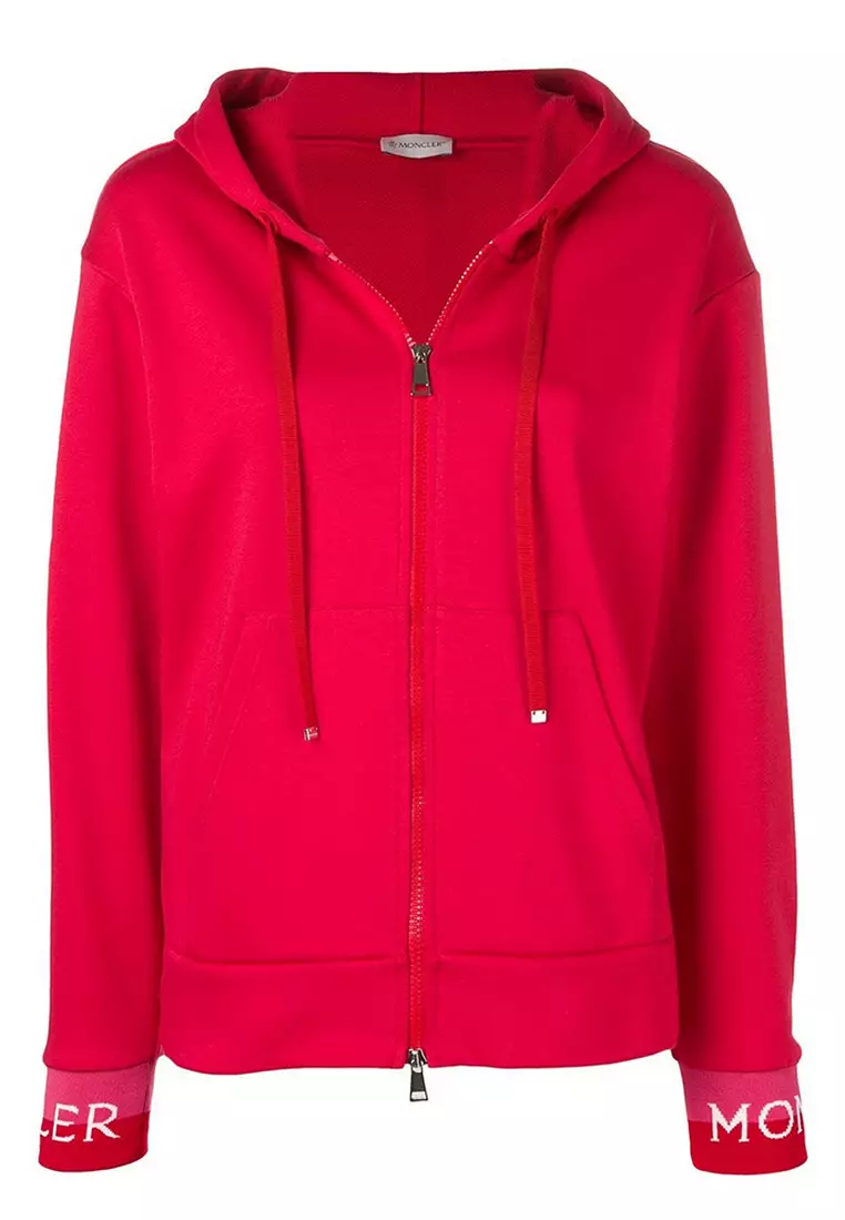 Moncler Logo Embroidered Cuffs Hoodie in Red