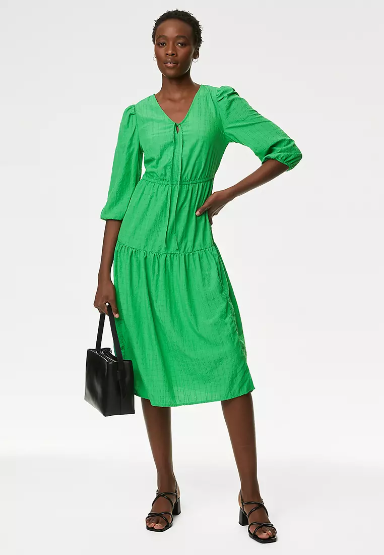 Jual Marks & Spencer Textured Tie Neck Tiered Midi Dress Original 2026 |  ZALORA Indonesia