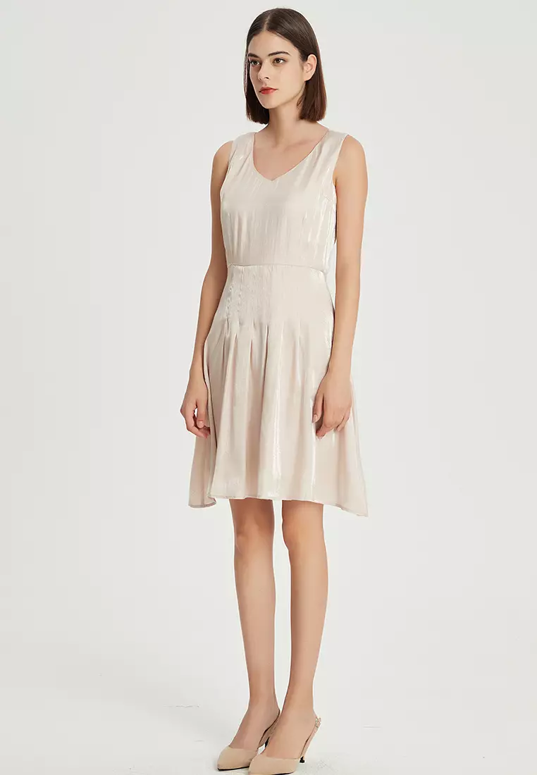 V-neck color-changing glazed satin one piece dress B22041204BE