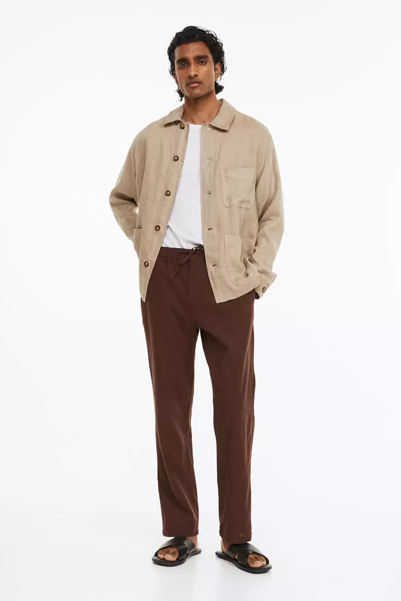 Relaxed Fit Linen-blend trousers - Beige - Men