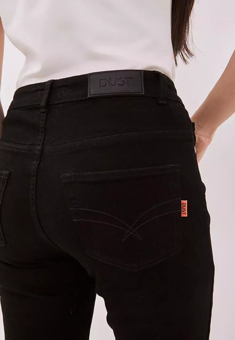 DUST Celana High Rise ⅞ Skinny Jeans Mentari All Black Comfease (D.3372-HR)