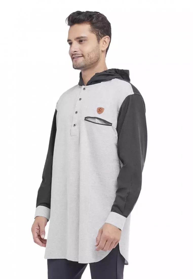 Zayidan Baju Koko Gamis Muslim Pria Zafri Hoodie - Silver