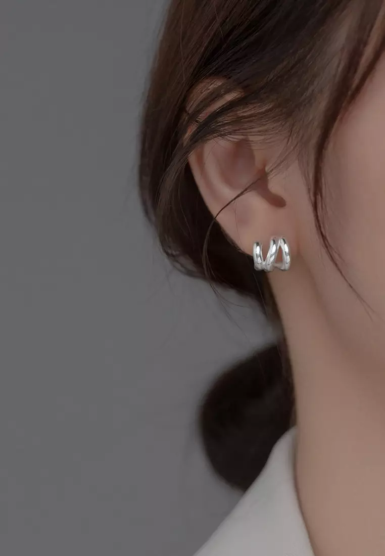 925 Silver Triple Layer Arc Earrings JW AR-M02427
