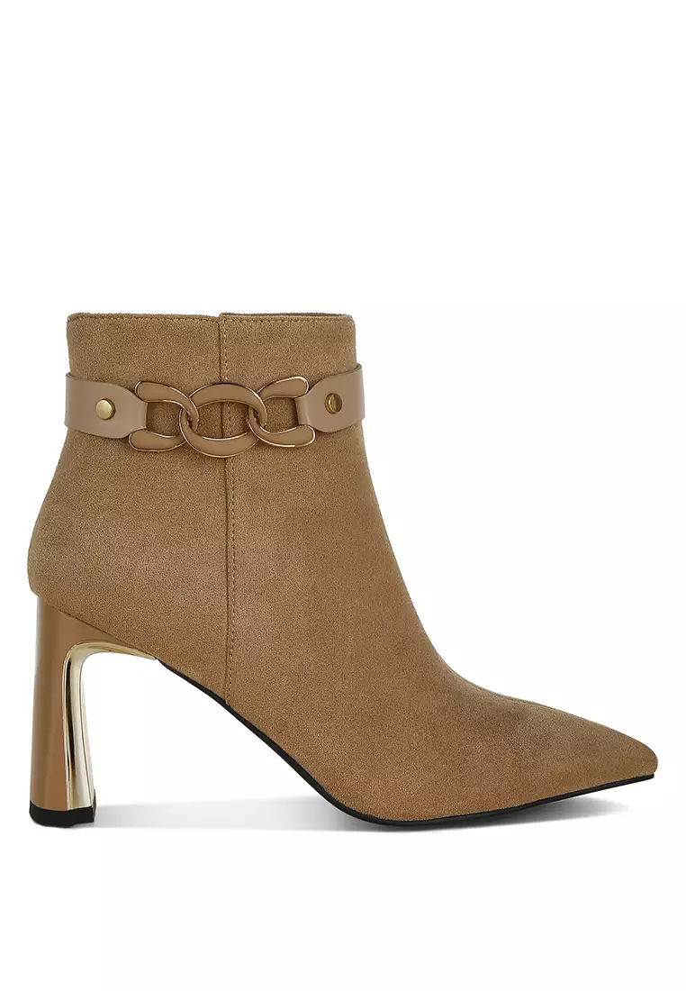 Discount on London Rag  shoes - SKU: Beige Chain Belt Detail Ankle Boots