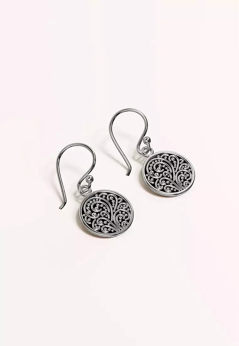 Solid Silver Petrified Garden Filigree Hook Earrings