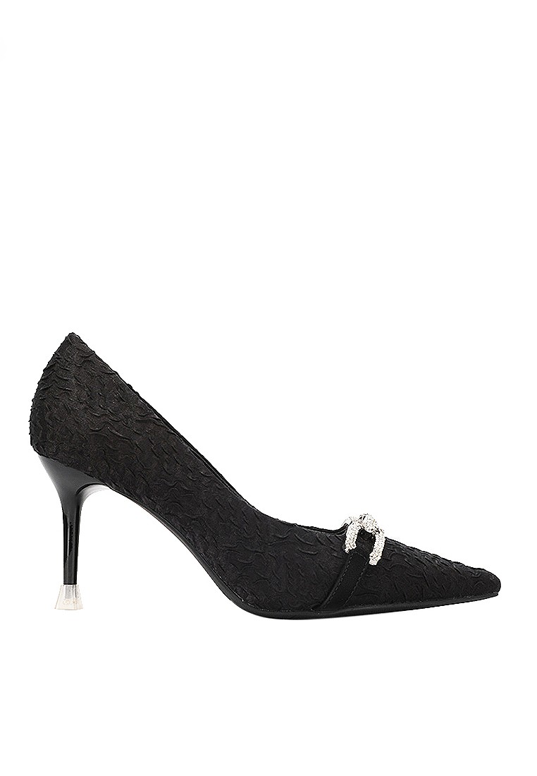 VANSA Satin Rhinestone Buckle High Heels VSW-H9991