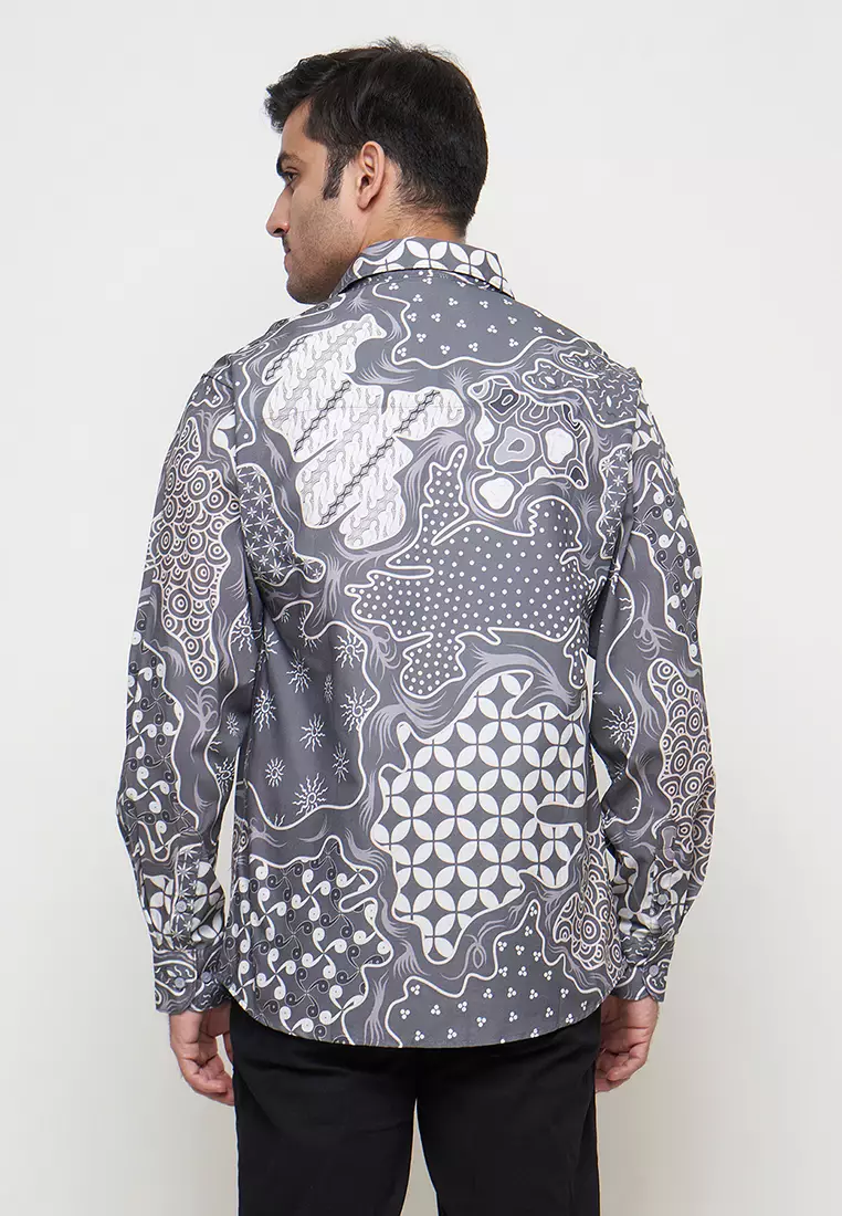 Slimfit Esta Grey Kemeja Batik Pria Lengan Panjang
