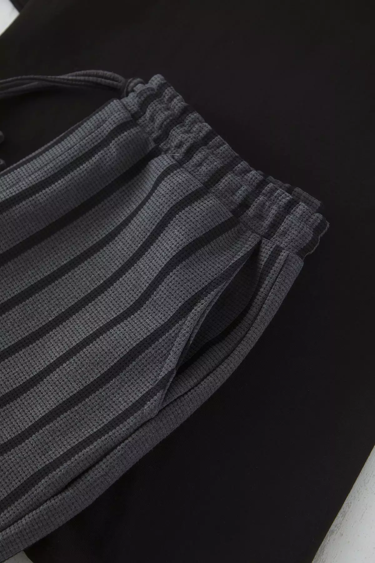 Black - Anthracite Regular Fit Striped Knitted Shorts Pajama Set TMNSS25PT00029