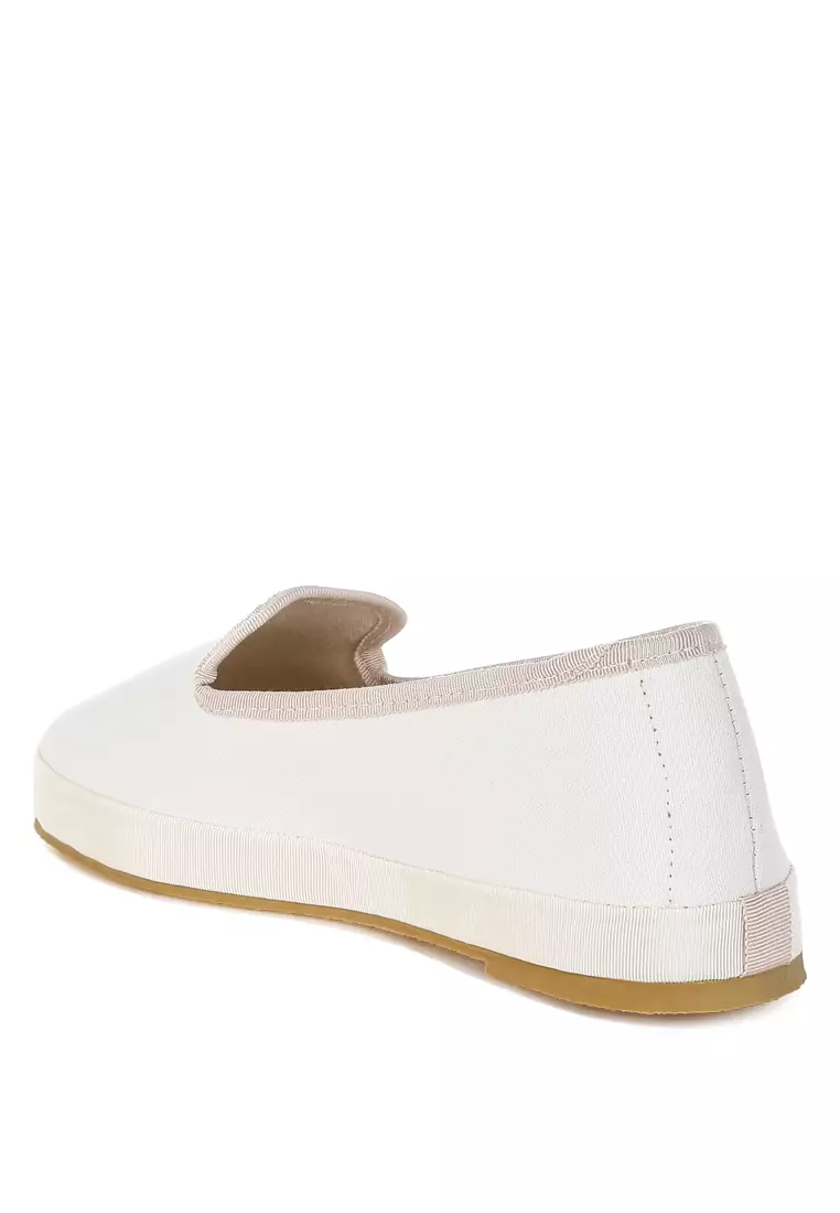 Round Toe Canvas Loafers In Off White