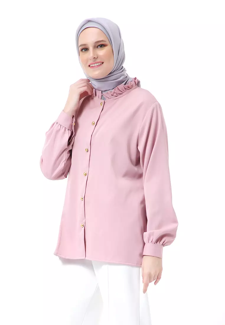 Blouse Muslimah Atasan Wanita Ballon Sleeve Regular Fit - Dusty Pink