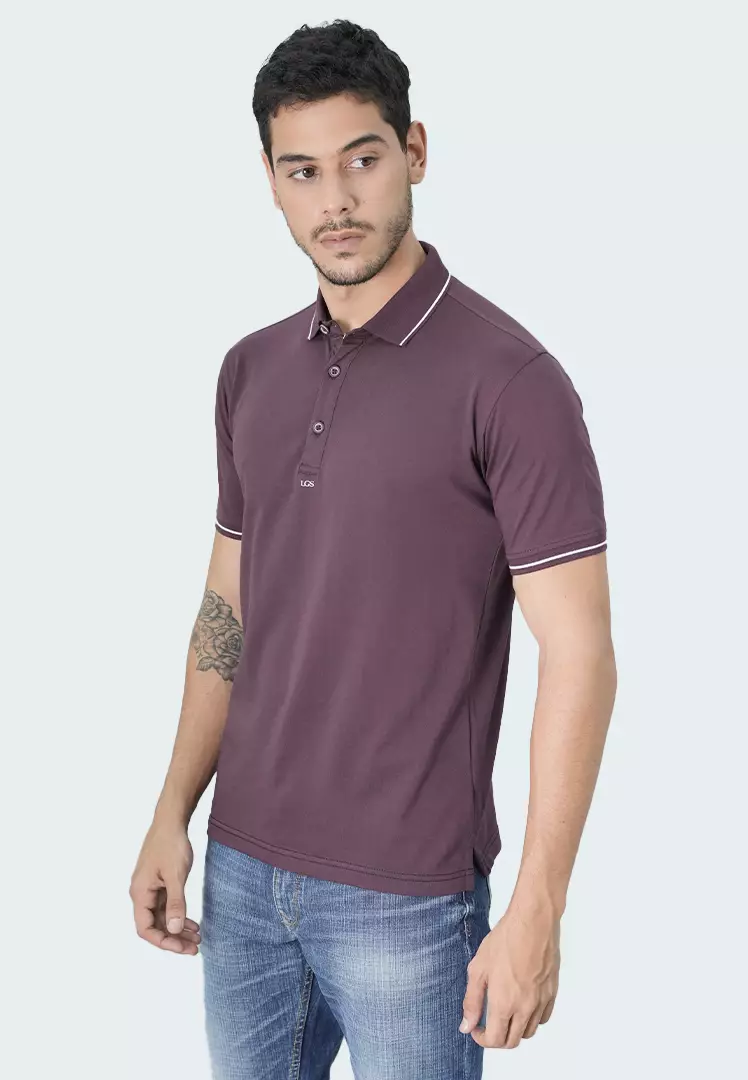 LGS - Kaos Polo - Motif Tepi Putih - Slim Fit - Maroon - JWS.325.J3371F.02.C