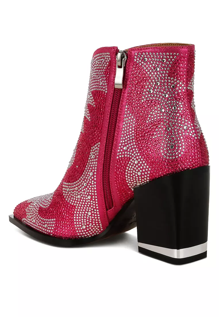 Sepatu bot bertabur berlian imitasi warna fuchsia