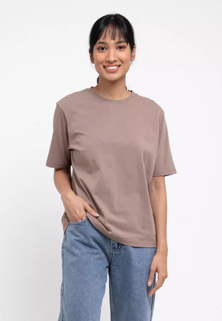 Forest Ladies Premium 100% Cotton Heavy Weight Boxy Cut Crew Neck T Shirt Women | Oversized T Shirt Perempuan - 822323-13Khaki