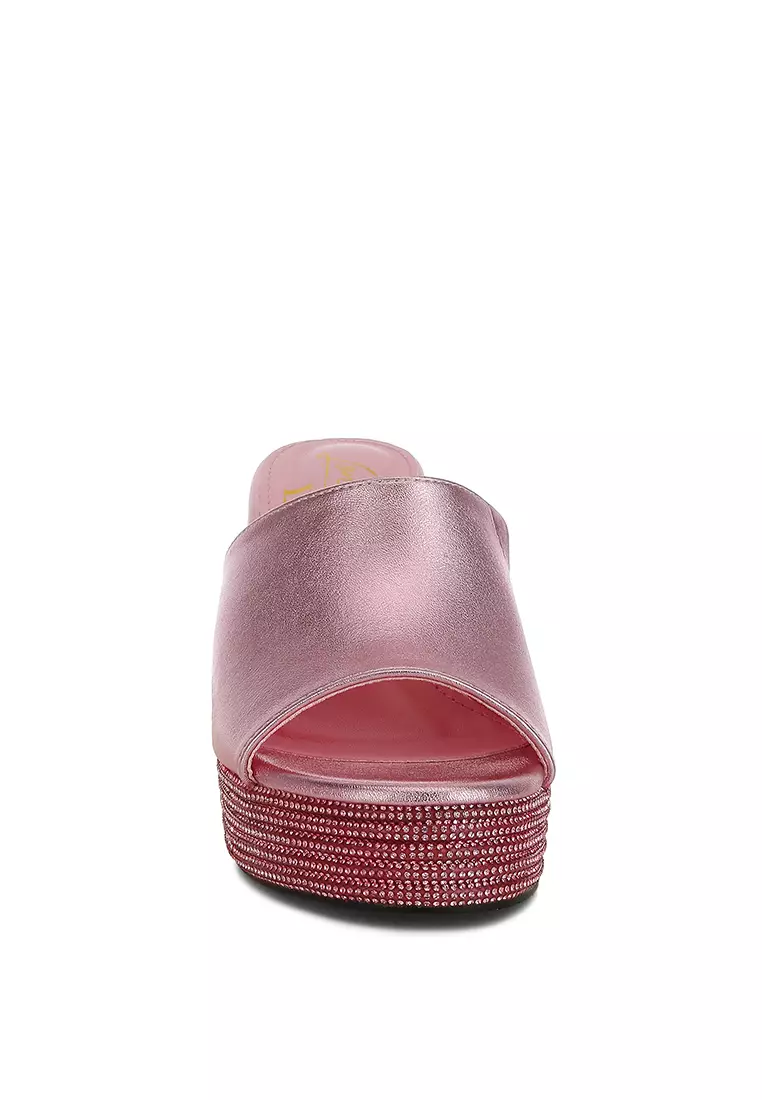 Wedge Heel Peep Toe Sandals in Pink