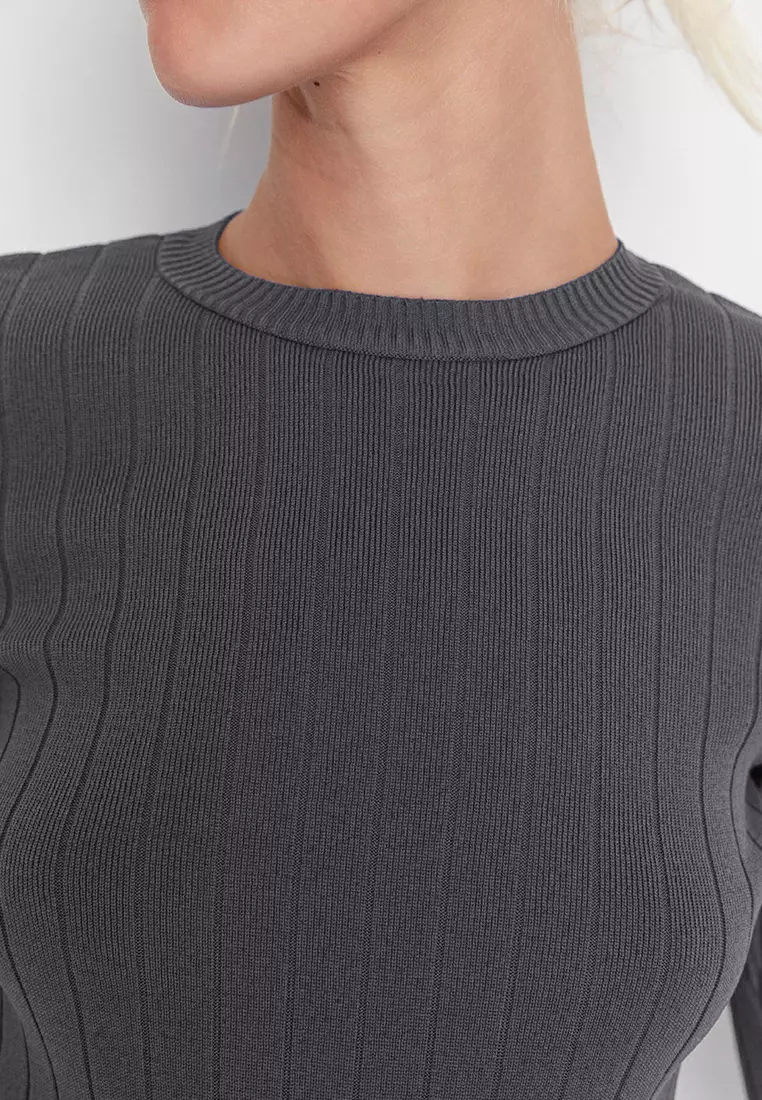 Anthracite Basic Crew Neck Knitwear Sweater