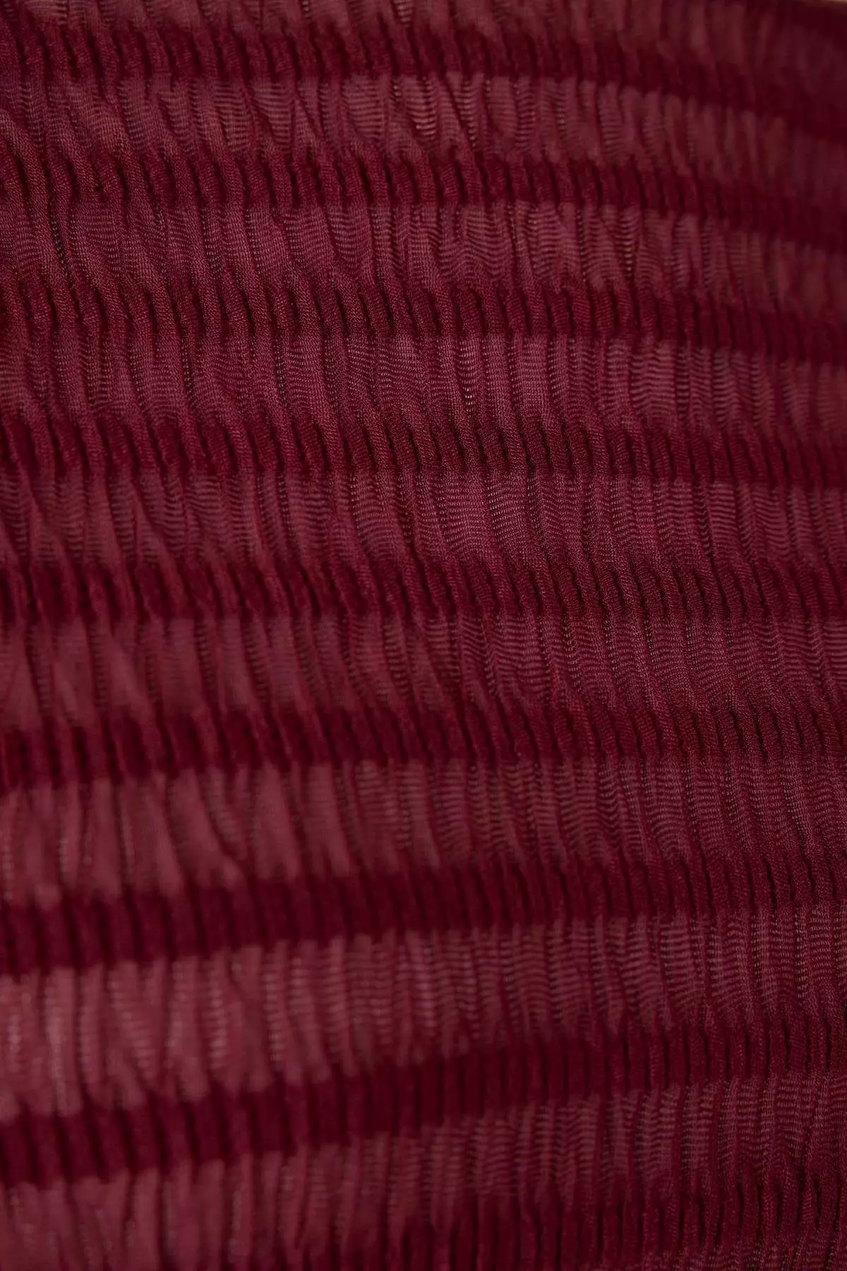 Burgundy Fitted/Body Fitted Textured Tulle Stretchy Knitted Plus Size Blouse Tbbaw26Af00030