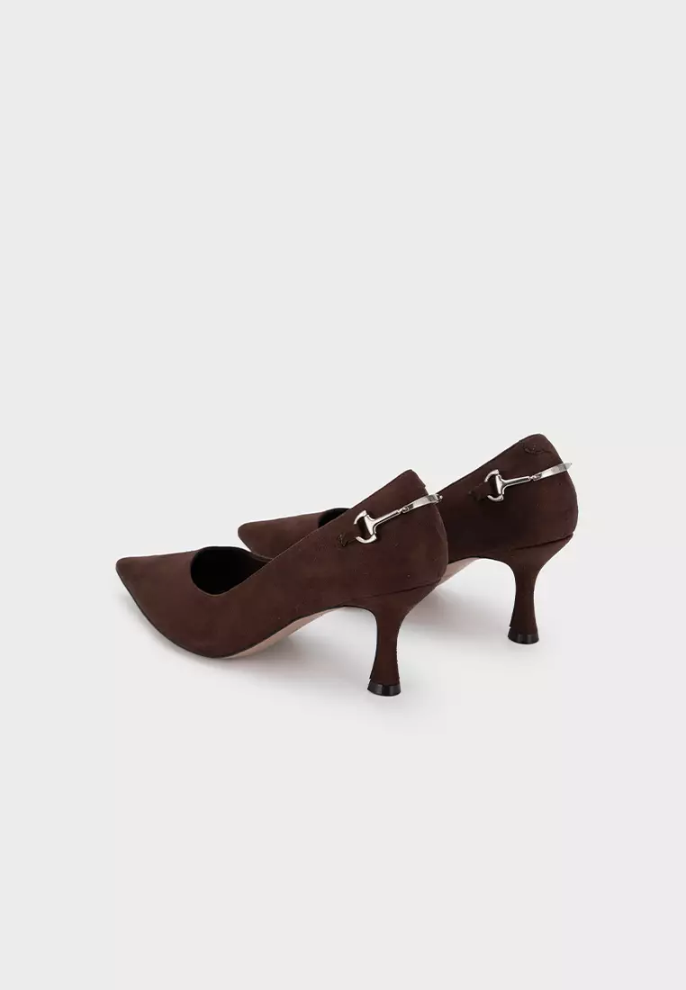 POINTED TOE BUCKLE DETAIL MID HEEL PUMP