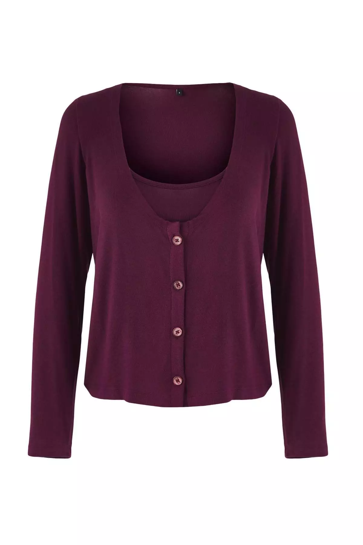 Relaxed/Comfortable Pattern Knitted Blouse With Buttoned Front And Plum Undershirt