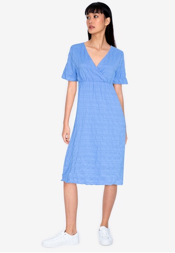 ZALORA BASICS blue Short Sleeve Shirred Dress 8FC98AA269ABE1GS_1