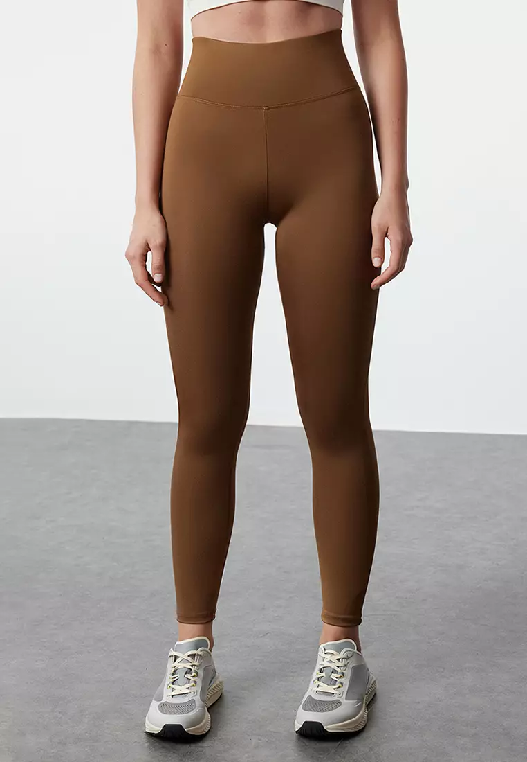 Extra Recovery Full Length Sports Leggings Brown Wide Waist Elastic