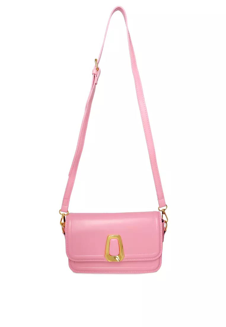Classic Gold Buckle Flap Bag in Pink