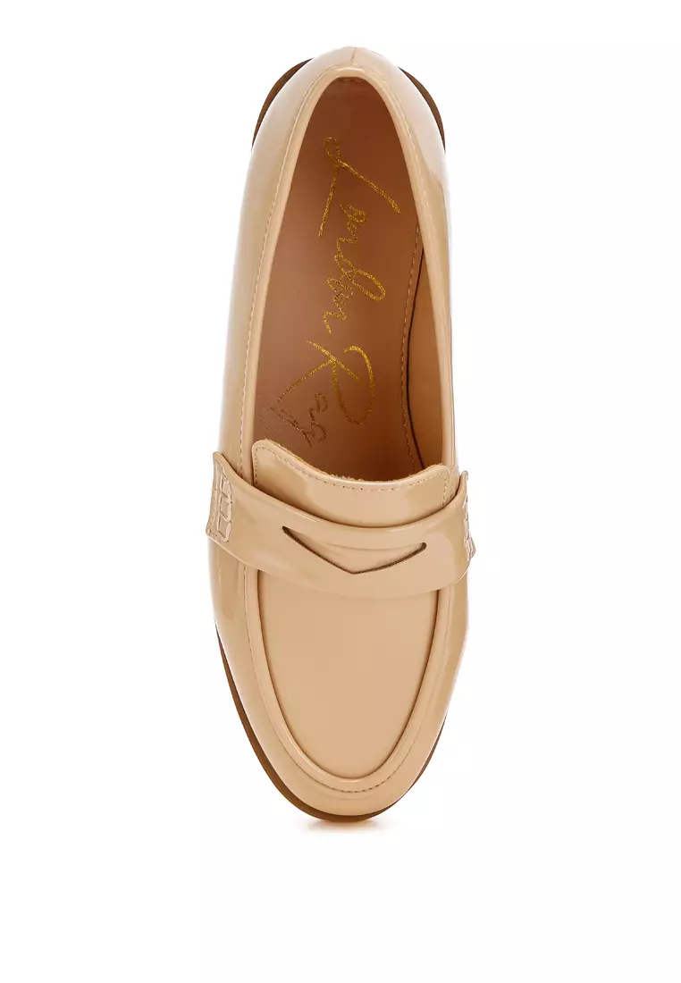 Penny Strap Detail Loafers in Beige