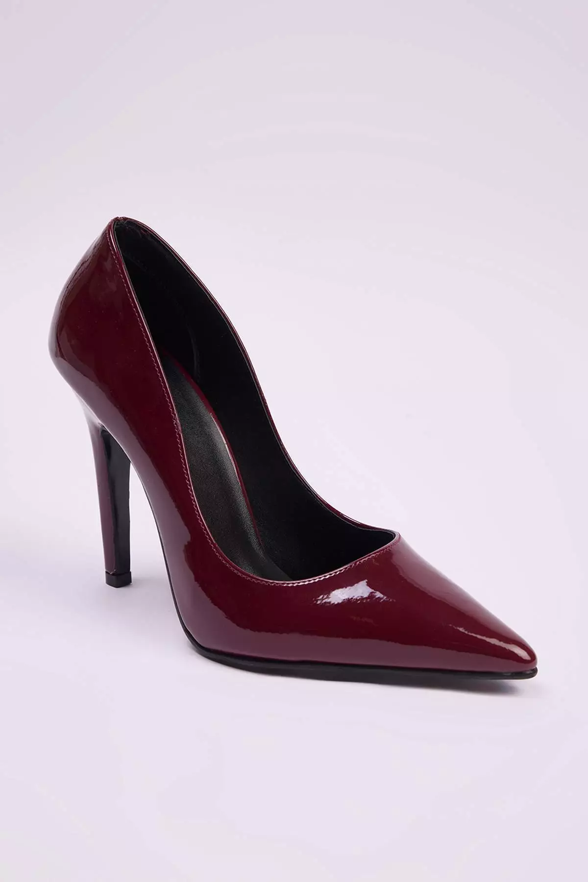 Burgundy Patent Leather Pointed Toe Women's Stiletto Thin Heeled Shoes Takss25To00025