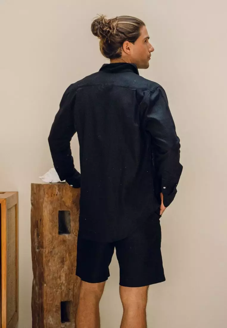 Midnight Setelan Kemeja Celana Linen Set Pria Hitam | Linen Set Men Black