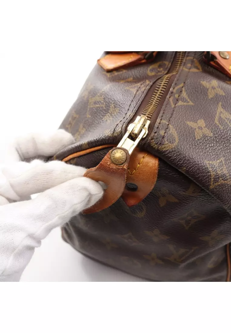 LOUIS Vuitton Brown Faux Leather LV Logo Speedy 35 Doctor Handbag Purse