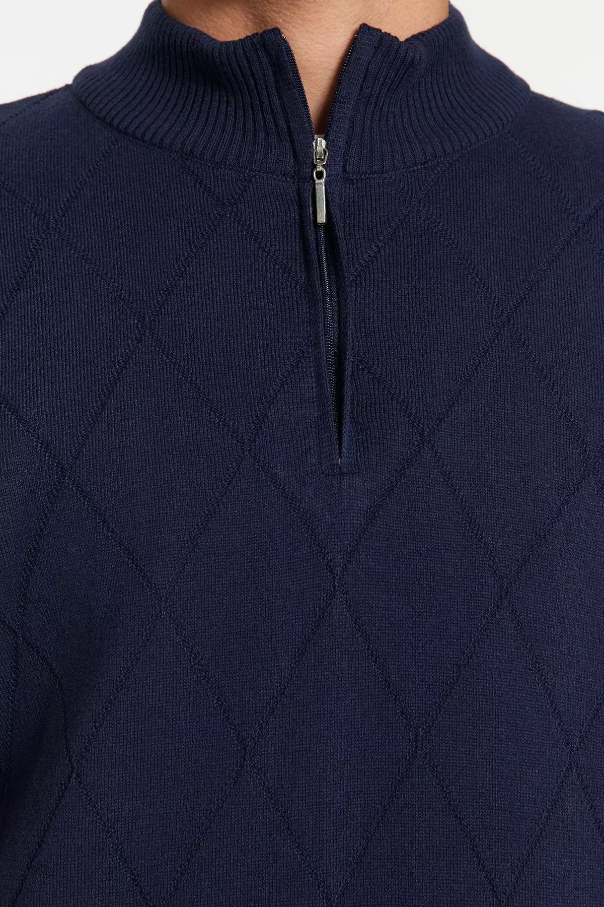 Navy Blue Regular Fit Cotton Half Turtleneck Zippered Collar Smart Knitwear Sweater TMNAW23KZ00215