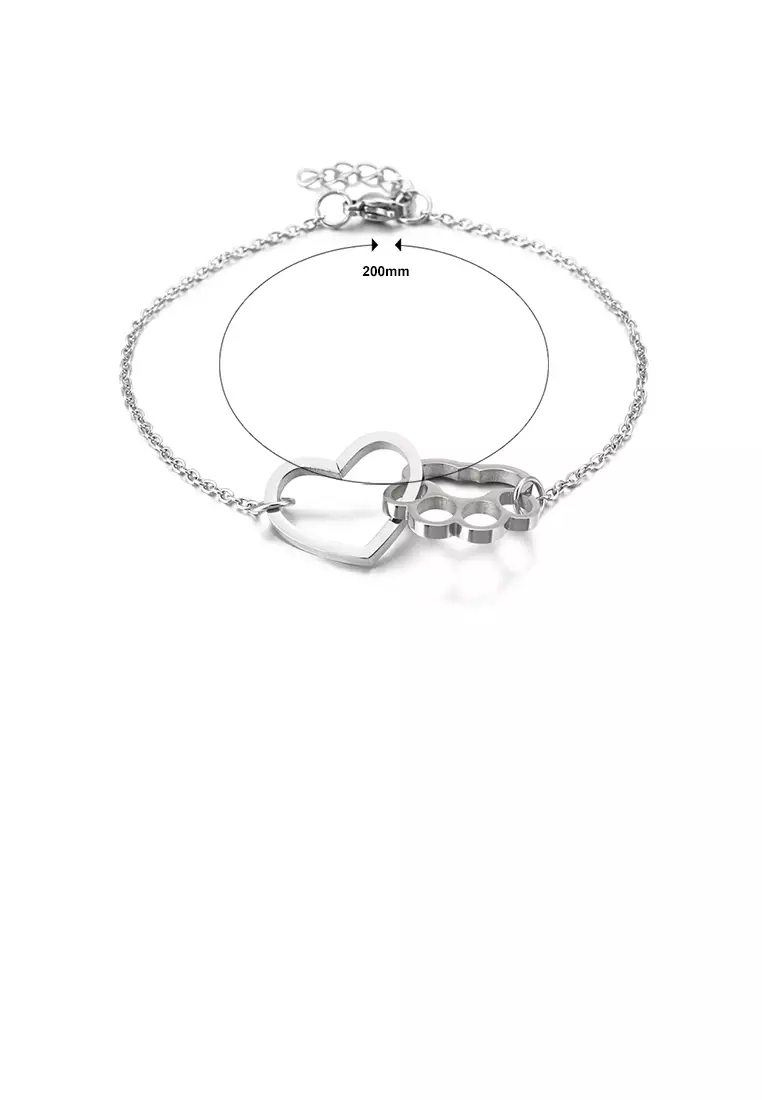 Simple and Cute Hollow Heart-shaped Cat Paw Footprint 316L Stainless Steel Bracelet