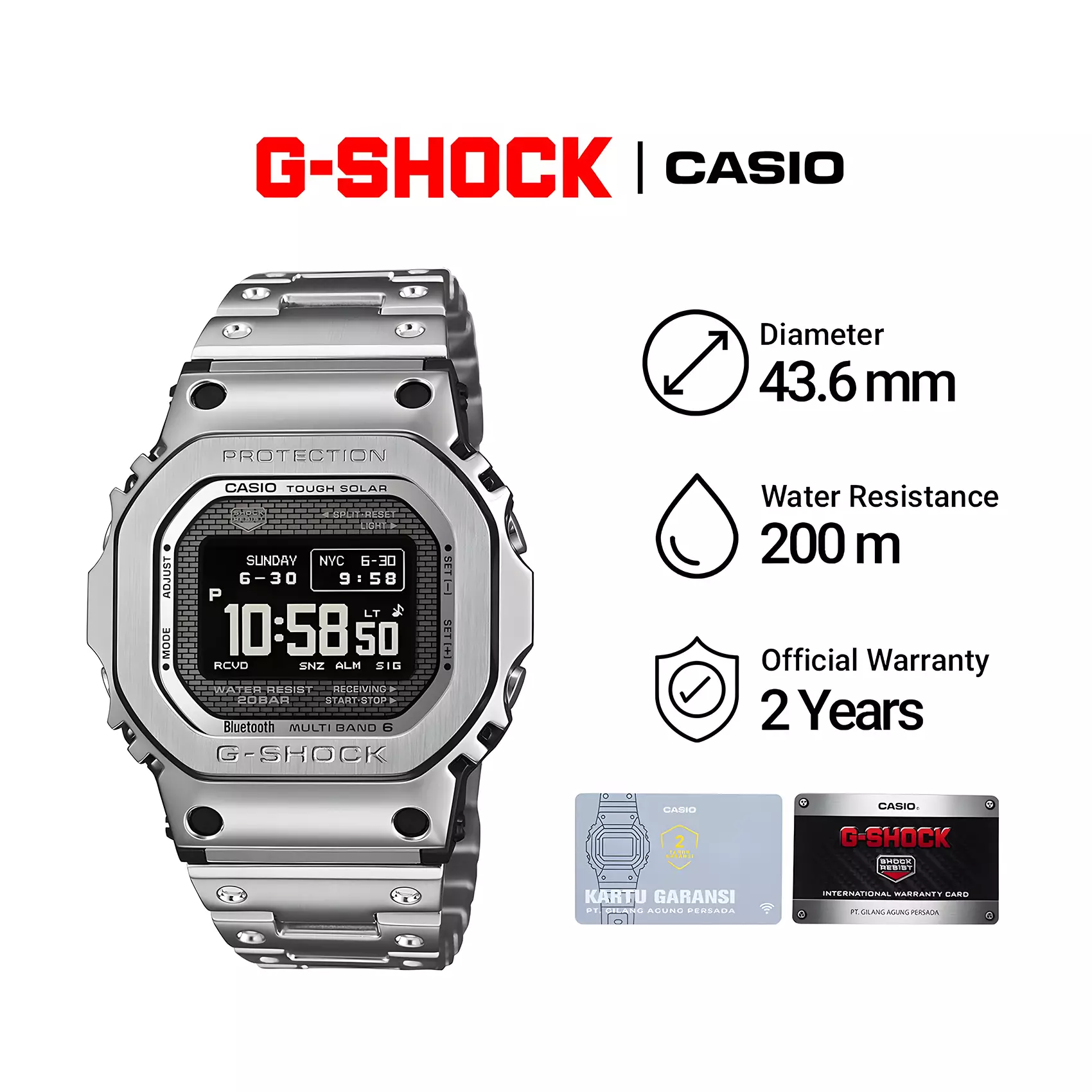 Casio G-Shock JDM Watch - Jam Tangan Digital Pria - All Silver Stainless Steel - GMW-BZ5000D-1D