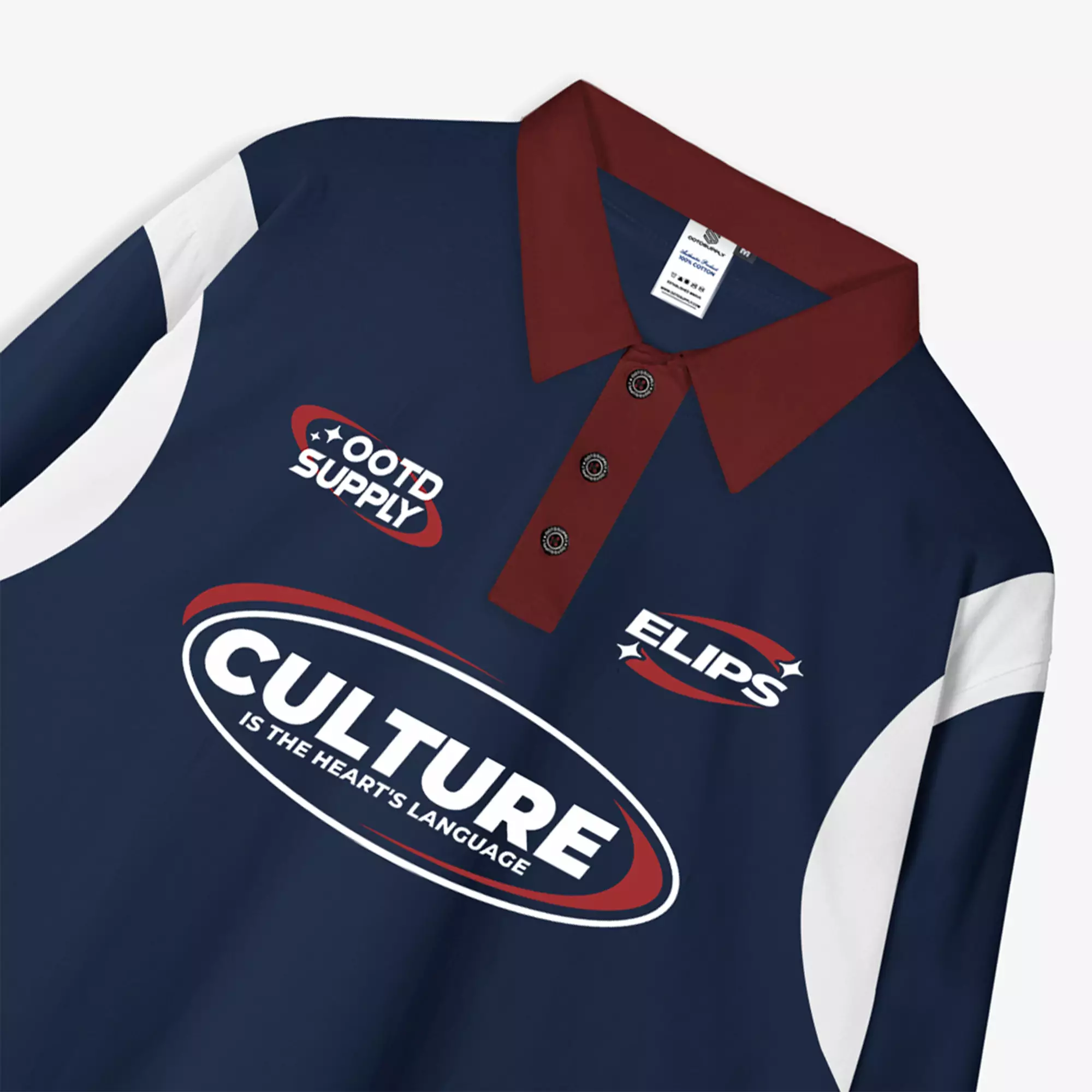OOTDSUPPLY Longsleeve Polo Rugby Regular Elips Navy Red l Shirt Lengan Panjang l Kaos Kerah I Kaos Salur LSRB006