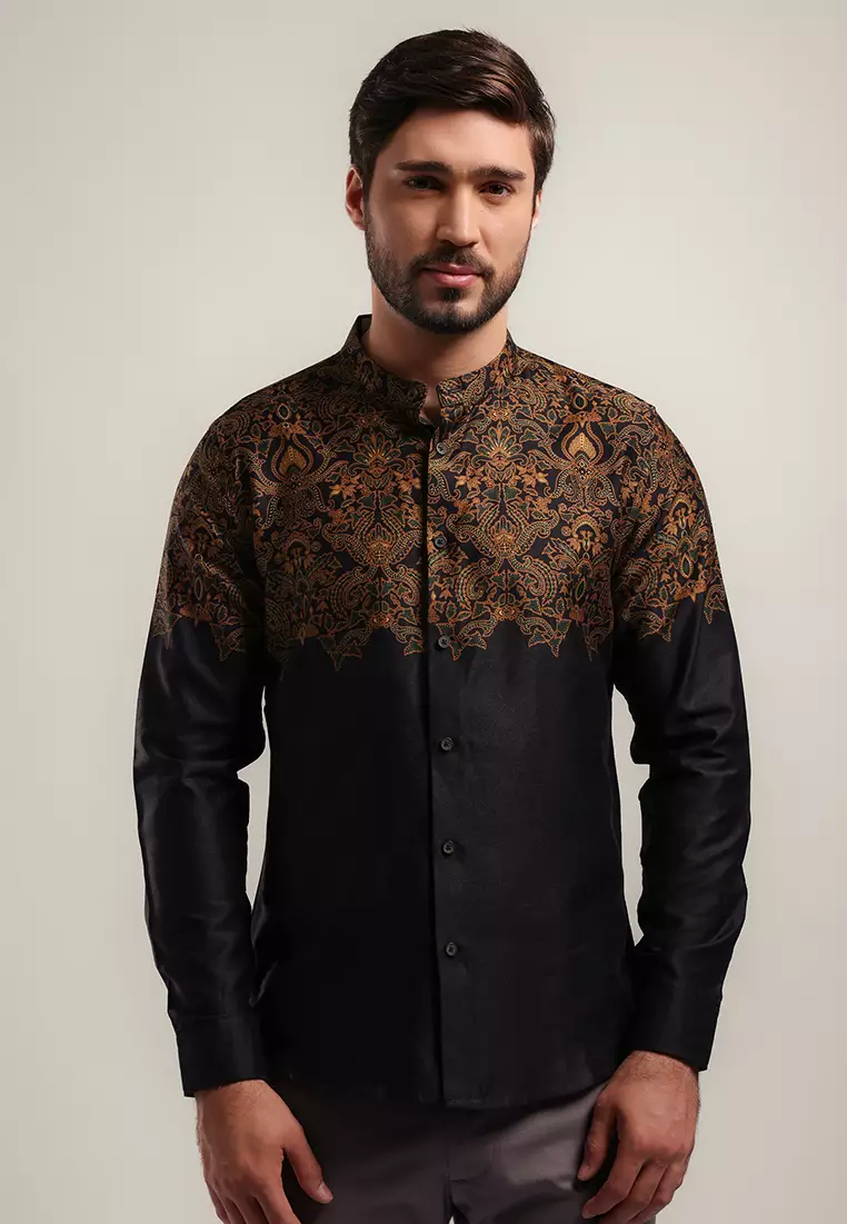 MOC Kemeja Koko Lengan Panjang Pria Slim Fit VIKRANA - BLACK