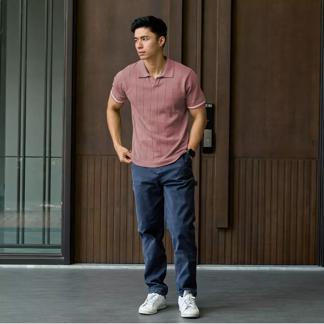 Kale Xander Dusty Pink / Polo Shirt rajut premium berbahan dasar cotton wool