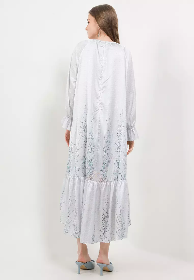 Ruffle Hem Printed Sateen Maxi Dress