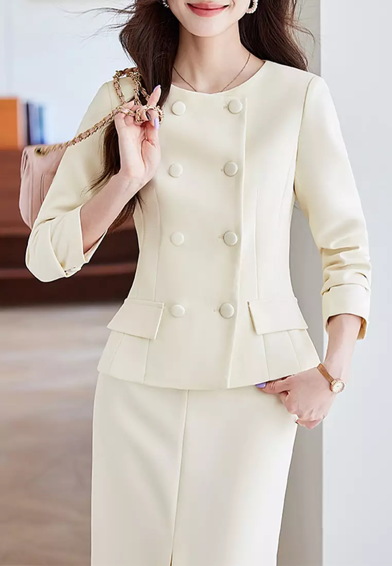 Round Neck Double Breasted Suit Jacket YGH-EM6621