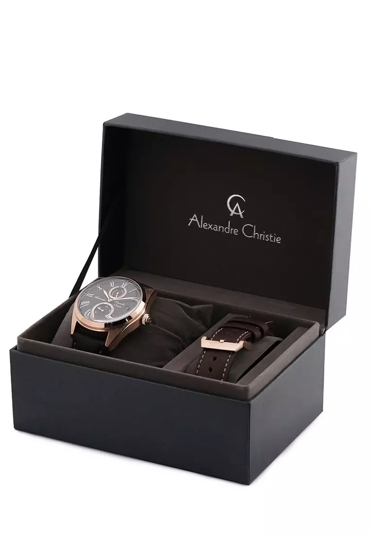 Alexandre Christie Jam Tangan Pria - Black Rosegold - Leather Strap - 3040 MALRGBA