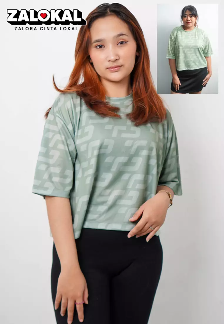 LSB32 baju olahraga wanita crop top oversize big size gym aerobic zumba poundfit senam hijau sage
