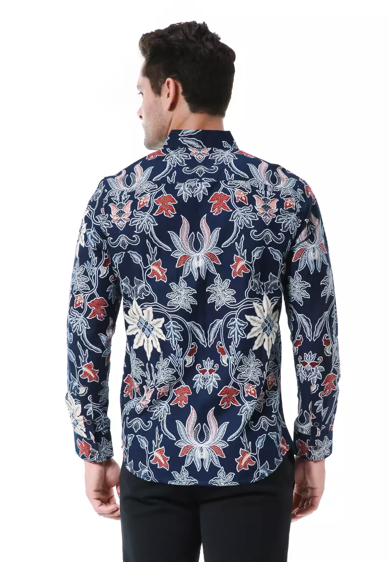 Blade Kemeja Formal Pria Batik Lengan Panjang Motif Bunga Material Cotton ORIGINAL - Blue