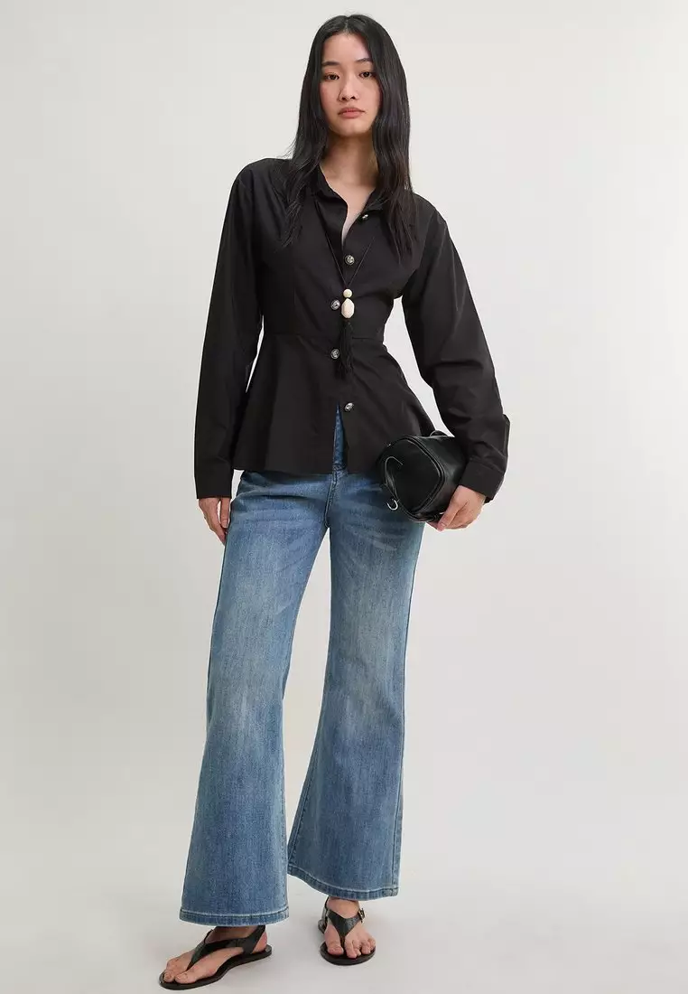 Peplum Shirt - Black