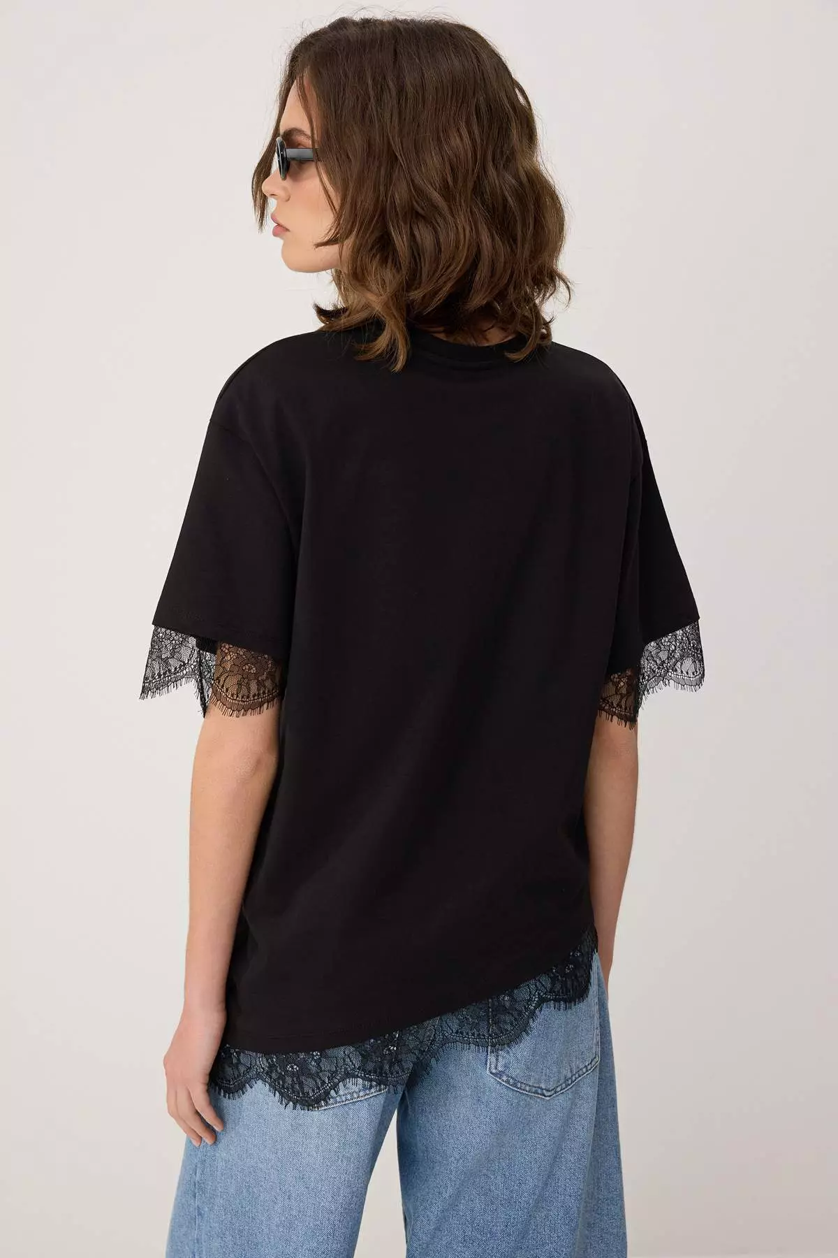 Black Regular/Normal Fit Lace Pack Low Sleeve Short Sleeve Soft Touch Knitted T-Shirt Twoss26Ts196