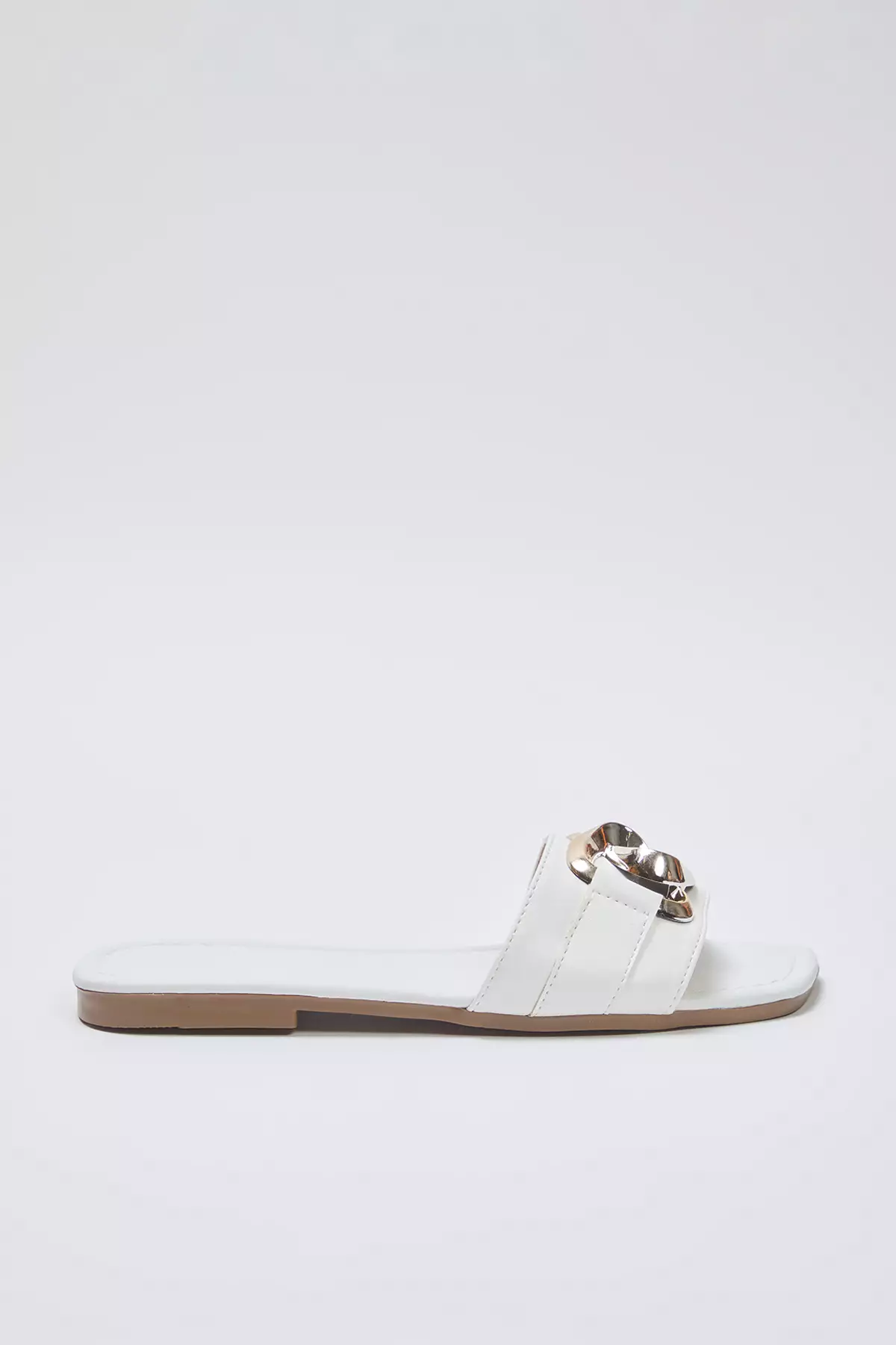 White Chain Accessory Detailed Flat Women's Slippers Takss25Te00023