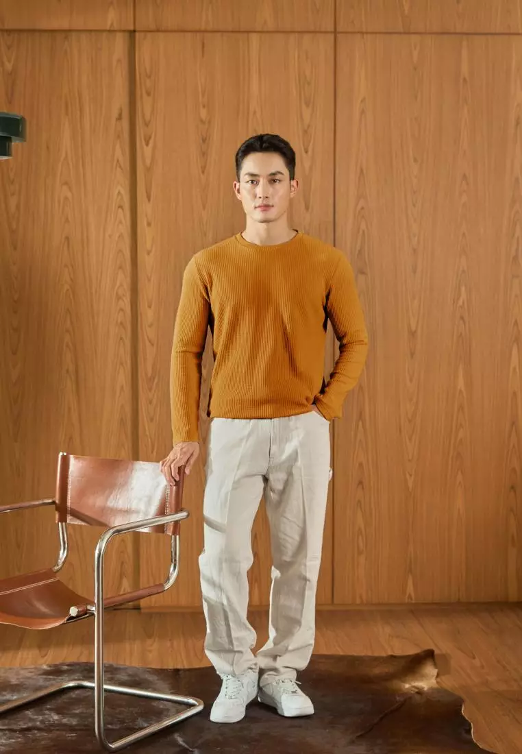 Kale Raffle Dark Mustard / Kaos Polos Tekstur Lengan Panjang Pria / Unisex