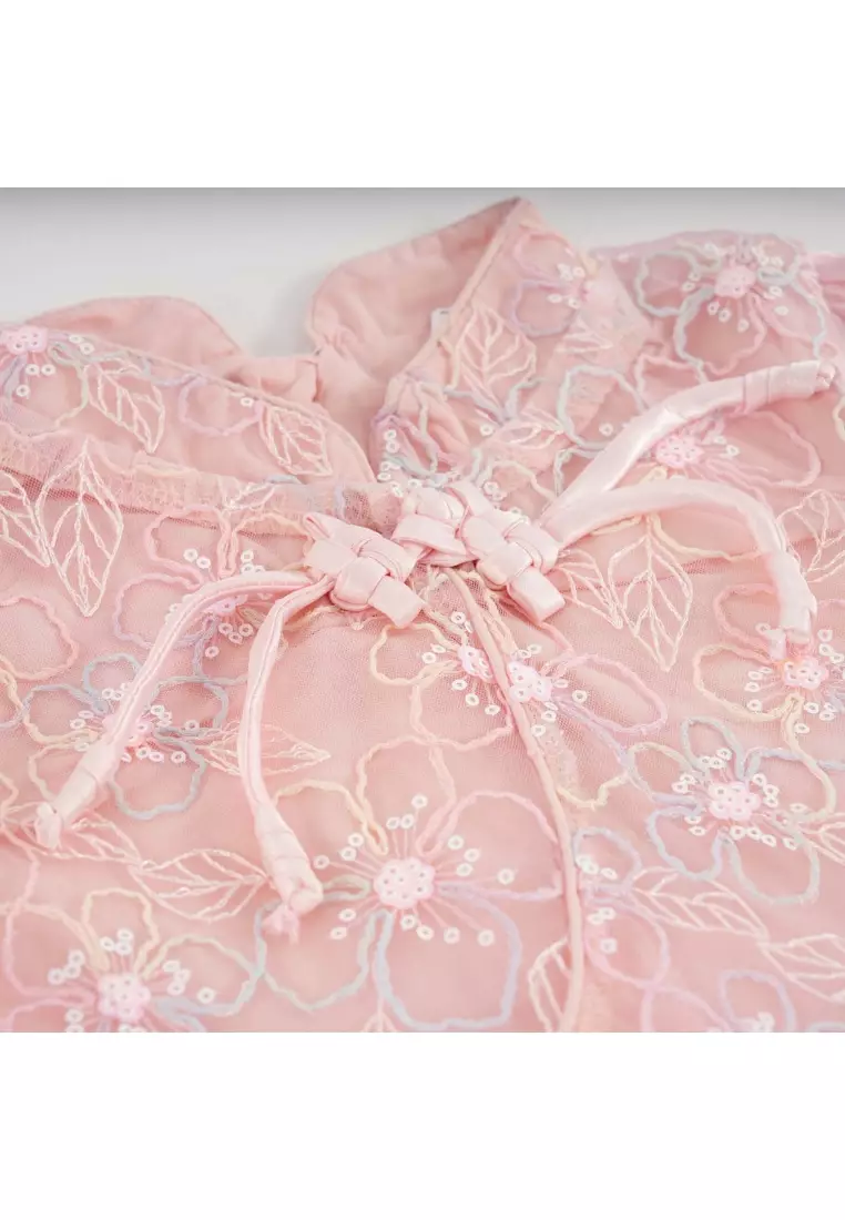 Pink Unicorn Lace Voile Baby Kids Girl Cheongsam Dress 0851